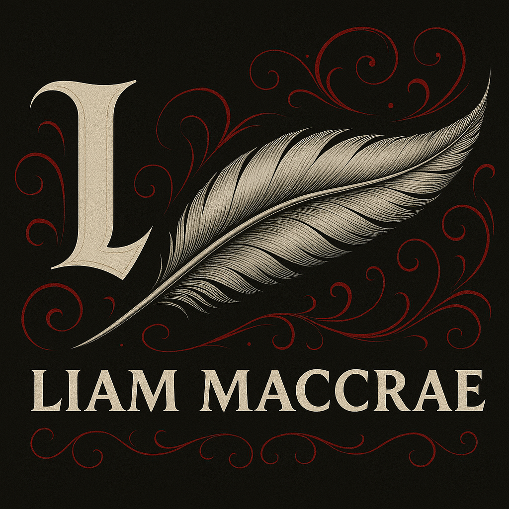 Liam MacCrae author logo with feather artwork